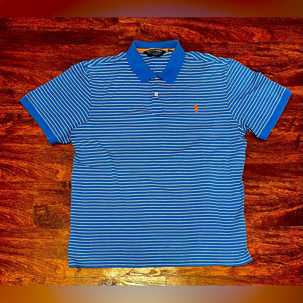 Polo Golf Ralph Lauren Shirt Mens Size Large Blue Performance Pro Fit Striped